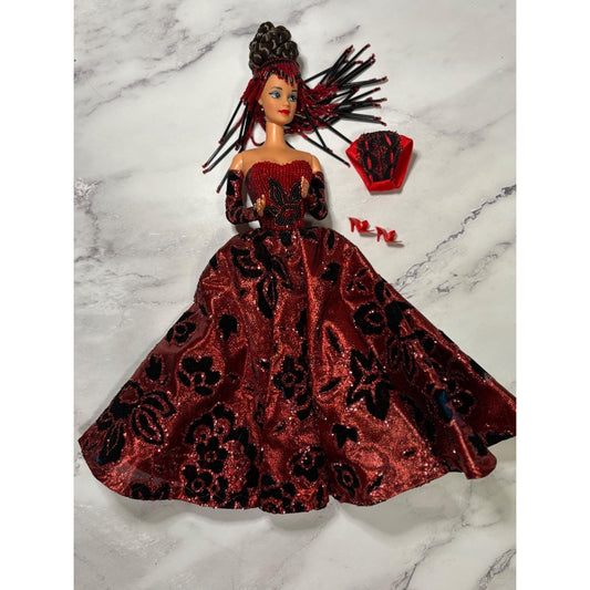 OOAK Barbie By Bruce A Nygren Custom Gown Hairdo Artist Designer Doll red