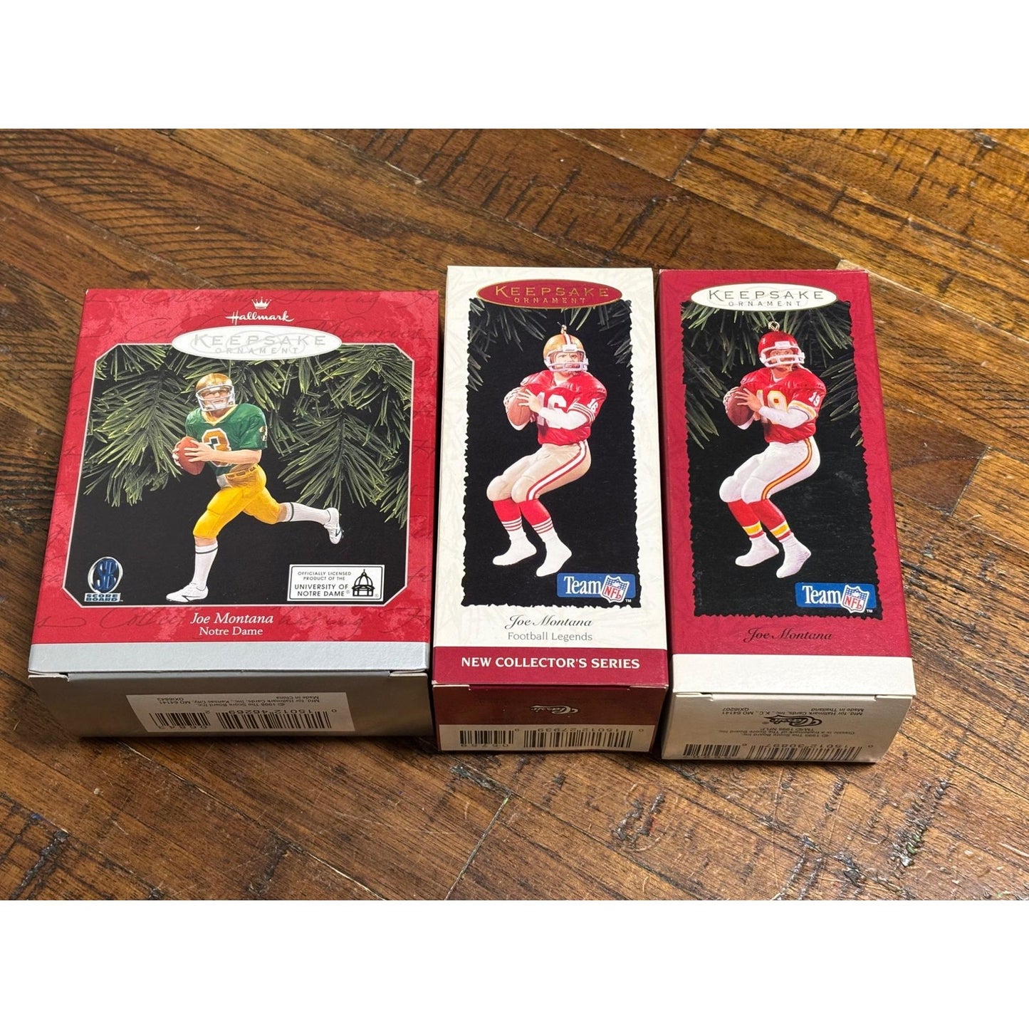 Lot of 3 Hallmark Ornamets NFL Joe Montana 1995 49ers and Chiefs 1998 Notre Dame