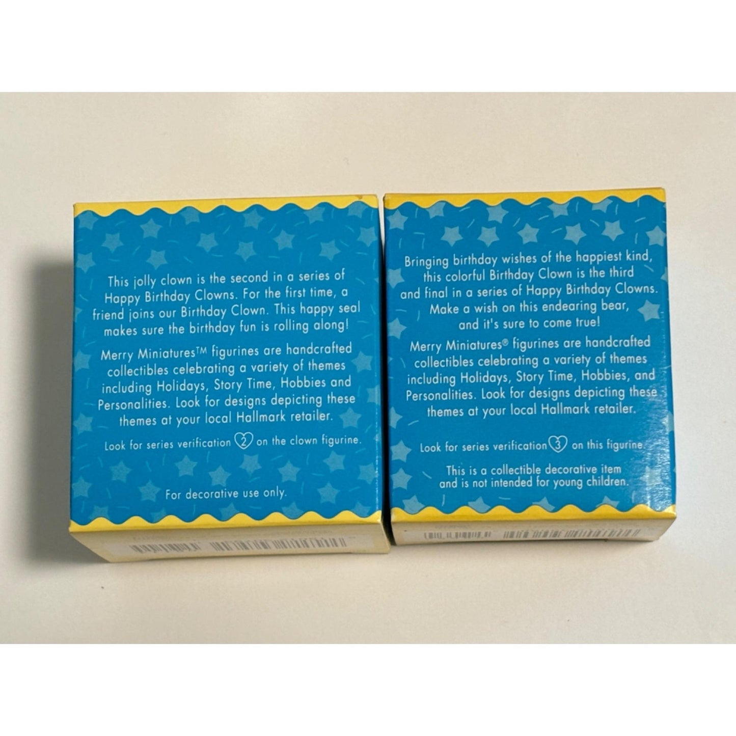 Lot of 2 Hallmark Ornaments Merry Miniatures Birthday Clowns 2-1996 3-1997