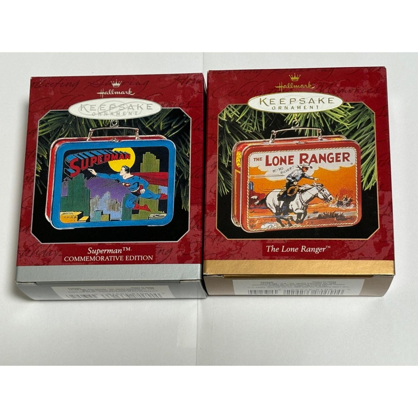 Lot of 2 Hallmark Ornaments Pressed Tin Lunchboxes Line Ranger 1997 Superman 1998