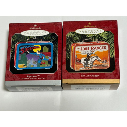 Lot of 2 Hallmark Ornaments Pressed Tin Lunchboxes Line Ranger 1997 Superman 1998