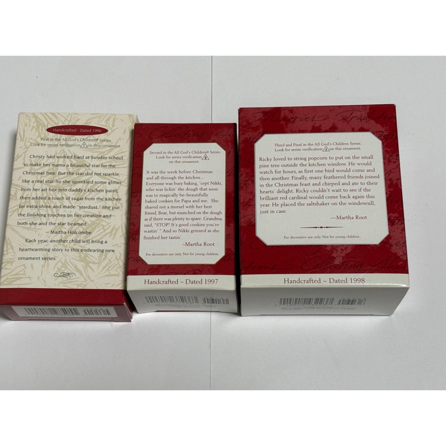 Complete set of 3 Hallmark Ornaments 1996-1998 Nikki Rickey Christy All Gods Children