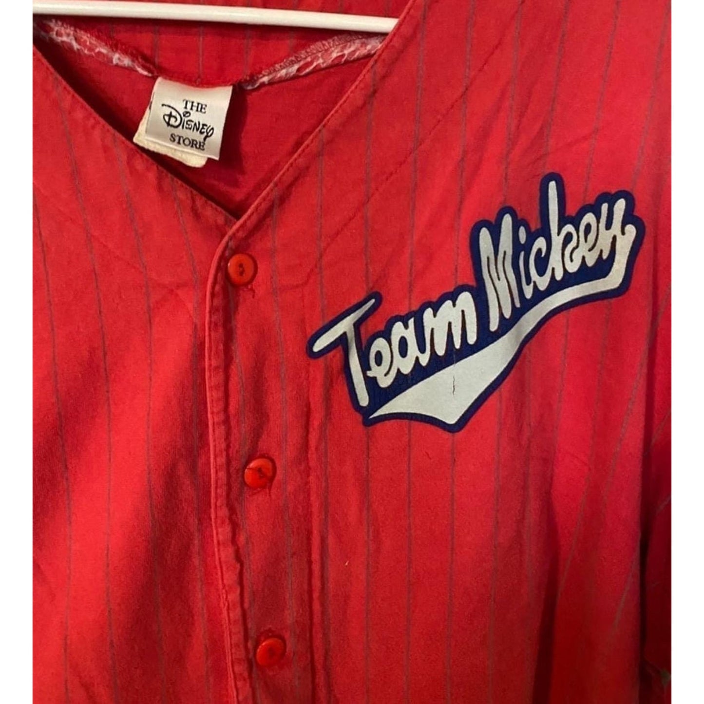 Vintage Rare Disney Studios #28 Team Mickey Mouse Goofy Red Baseball Jersey XL