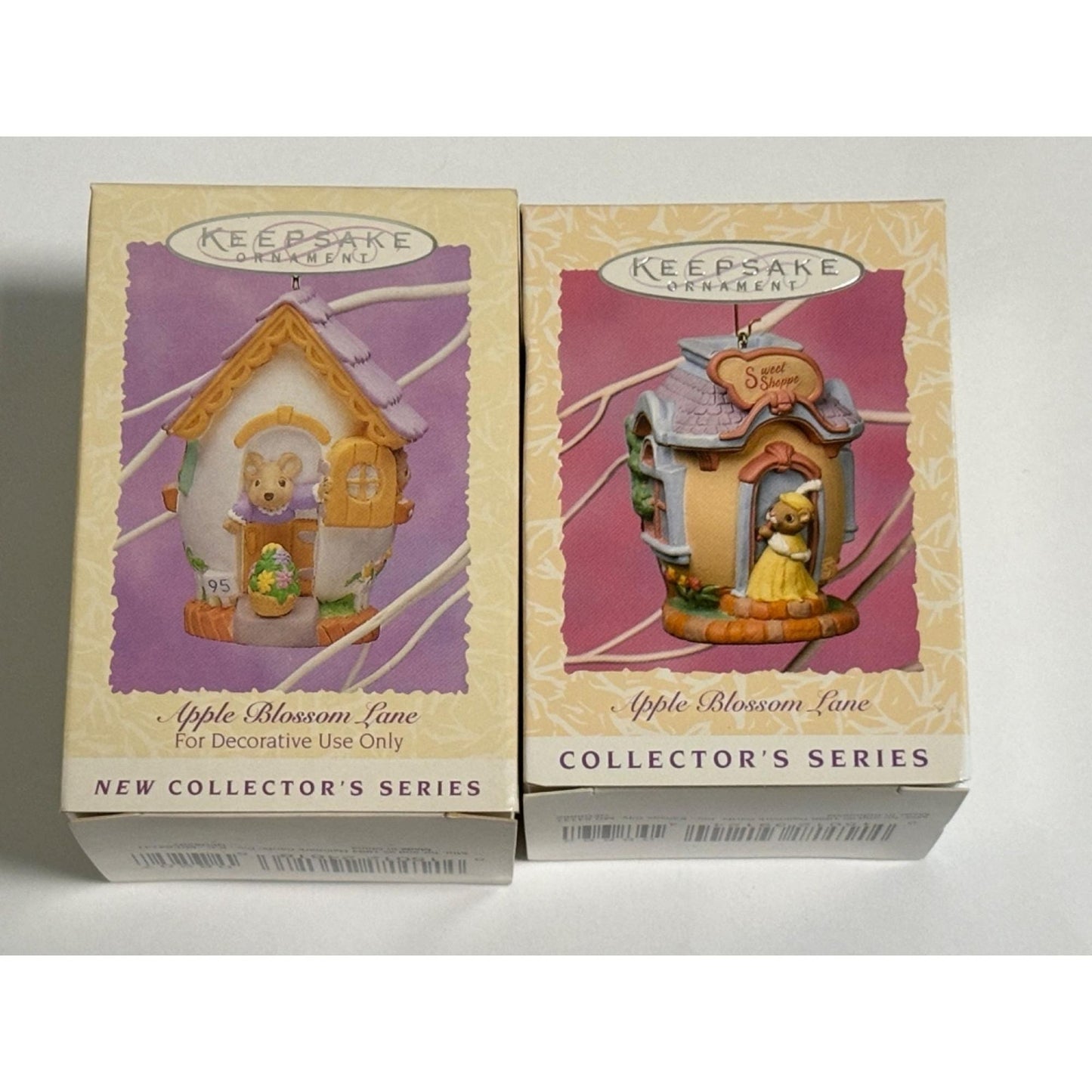 Lot of 2 Hallmark Spring Easter Ornaments Apple Blossom Lane #1 1995 and #3 1997