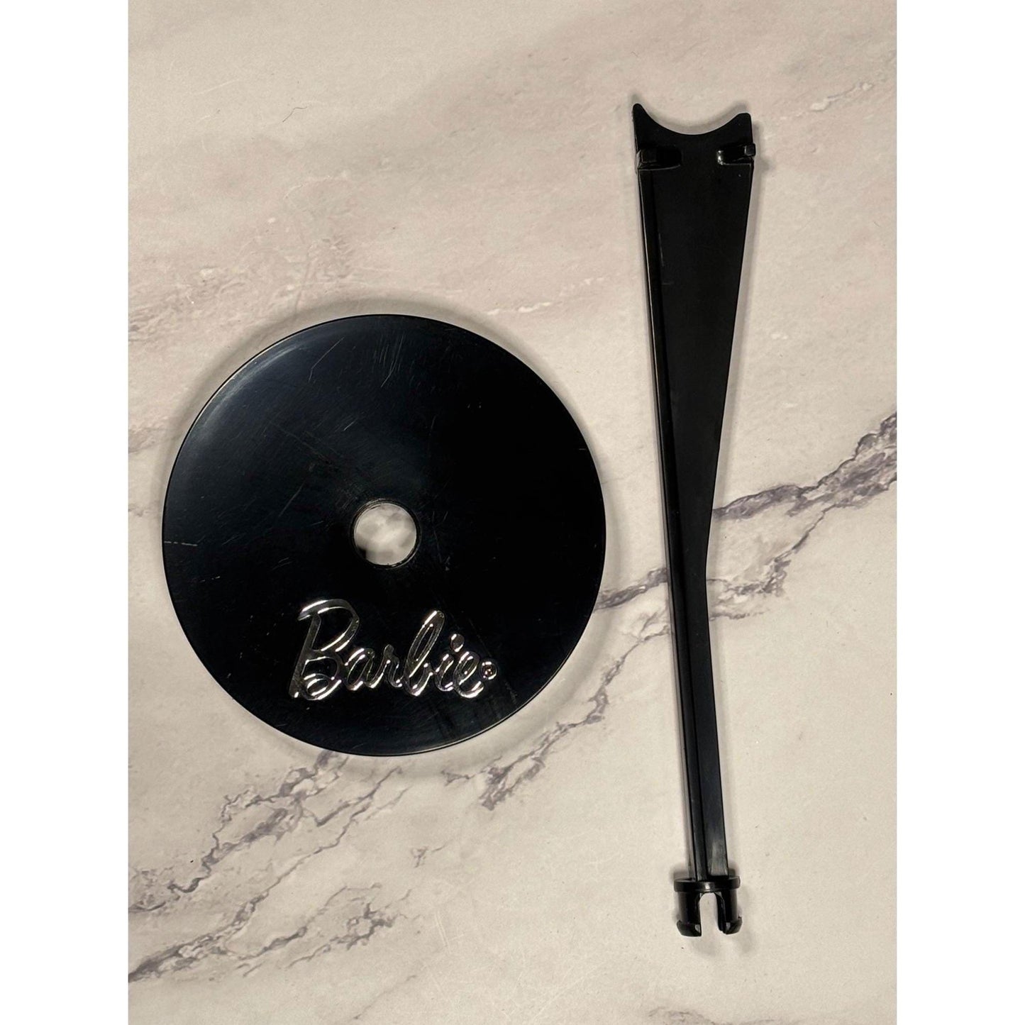 Vintage Black and Silver Barbie Doll Labeled Stand Pedestal