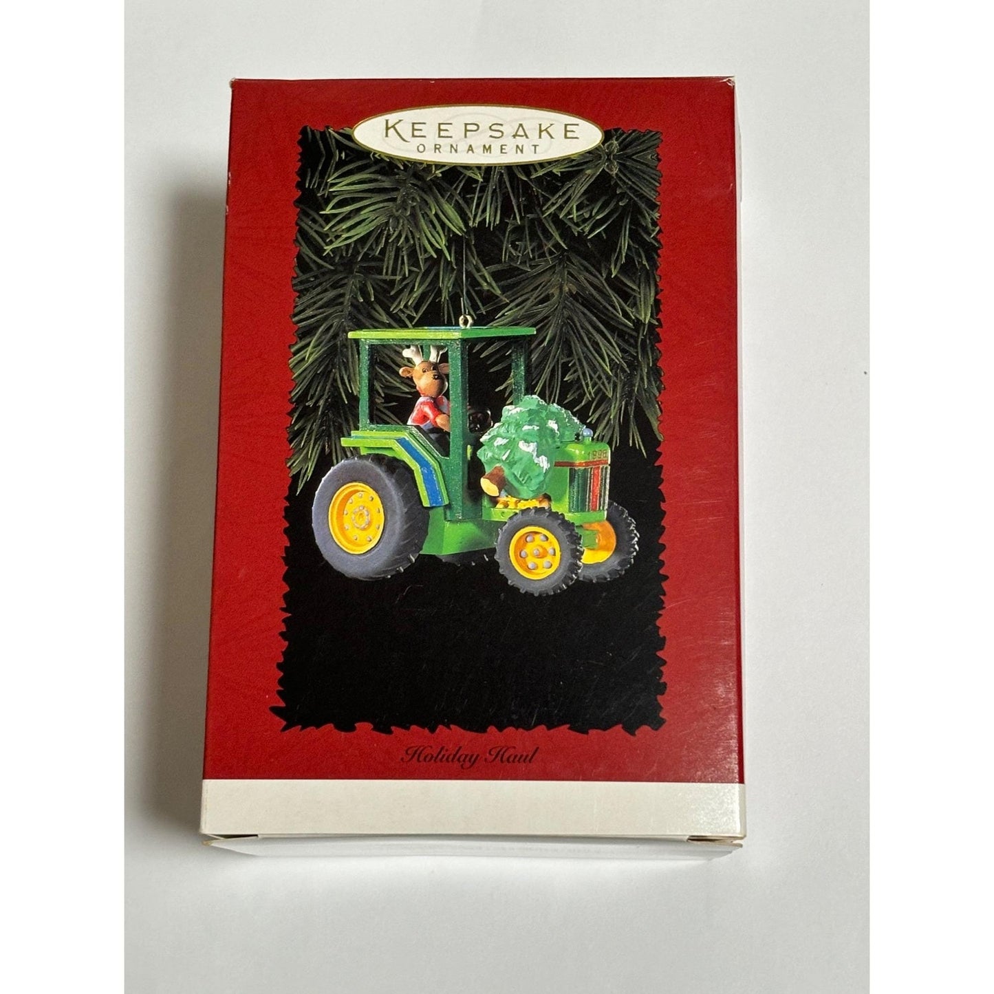 Hallmark Christmas Ornament 1996 Holiday Haul Reindeer Green Tractor