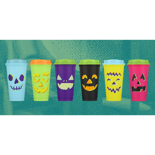 New Limited Edition Starbucks 2024 Glow in Dark Reusable Pumpkin Face Hot Cups