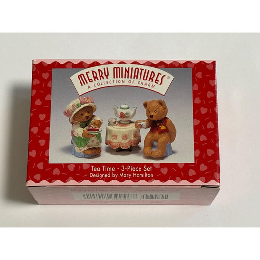 Hallmark Merry Miniatures 3 Piece Set Tea Time Bears 1997 Mary Hamilton