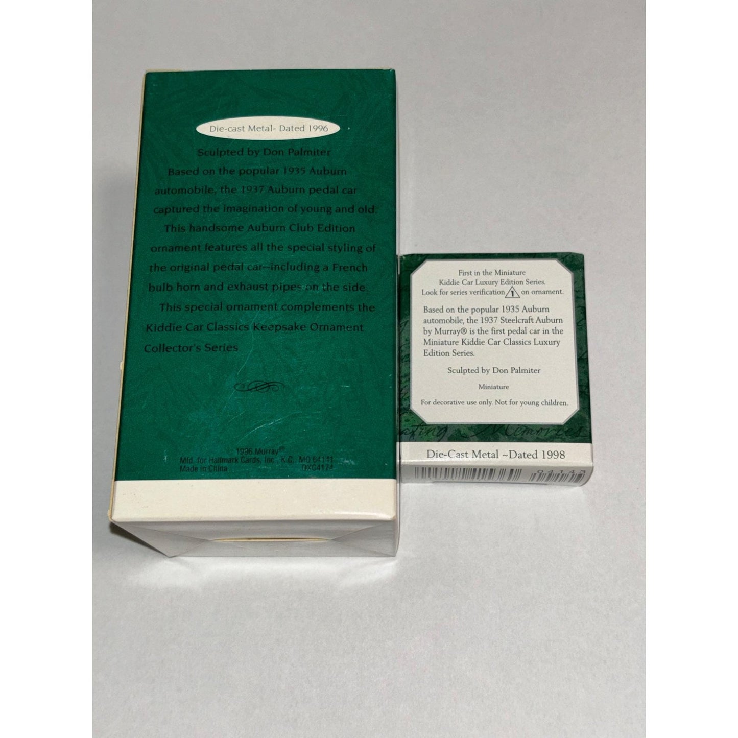 Lot of 2 Hallmark Keepsake Ornament 1937 Steelcraft Auburn 1996 normal 1998 mini