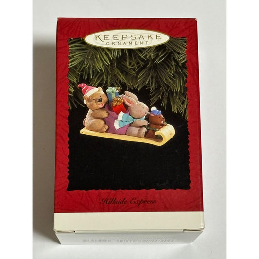 Hallmark 1996 Keepsake Christmas Ornament "Hillside Express" Bunny Chipmunk Sled