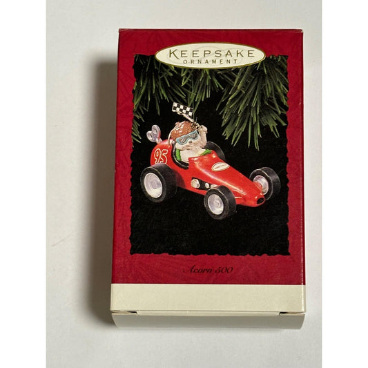 1995 Hallmark Acorn 500 Christmas Ornament Squirrel Red Race Car