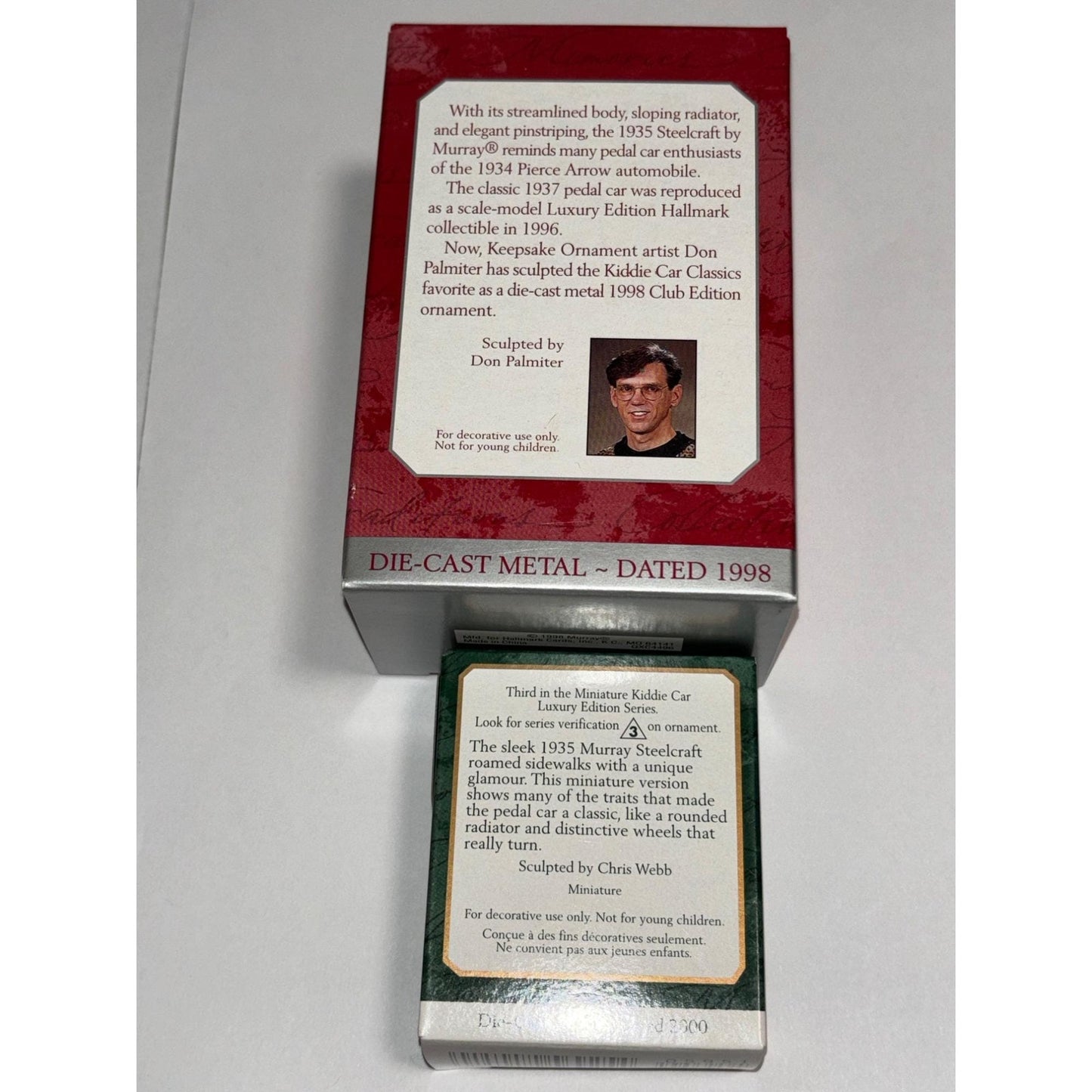 Lot of 2 Hallmark Keepsake Murray ornaments Car Classics 1935 Steelcraft 1998 2000