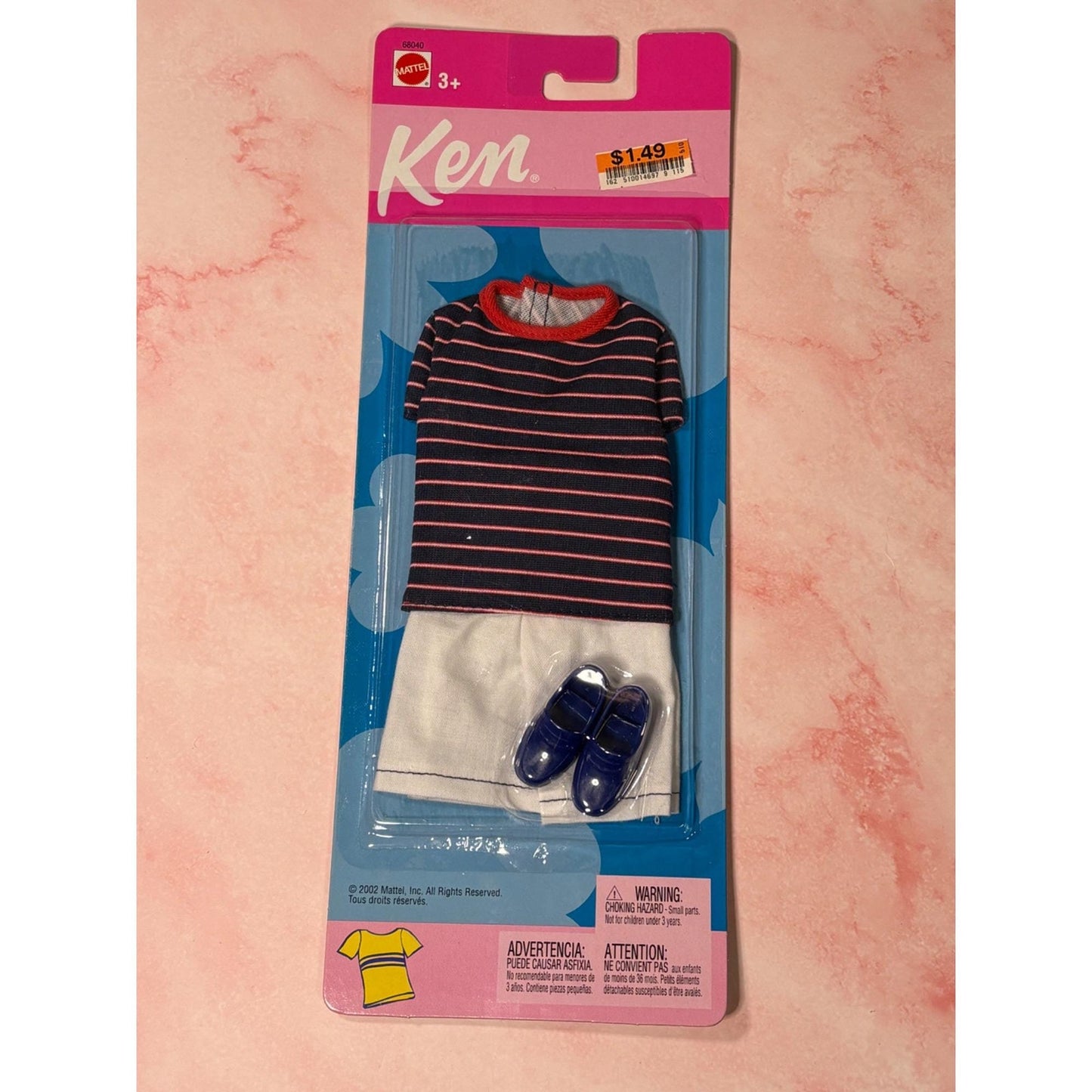 Vintage Barbie Ken Fashion stripe top white short set & shoes 2002 Mattel 68040