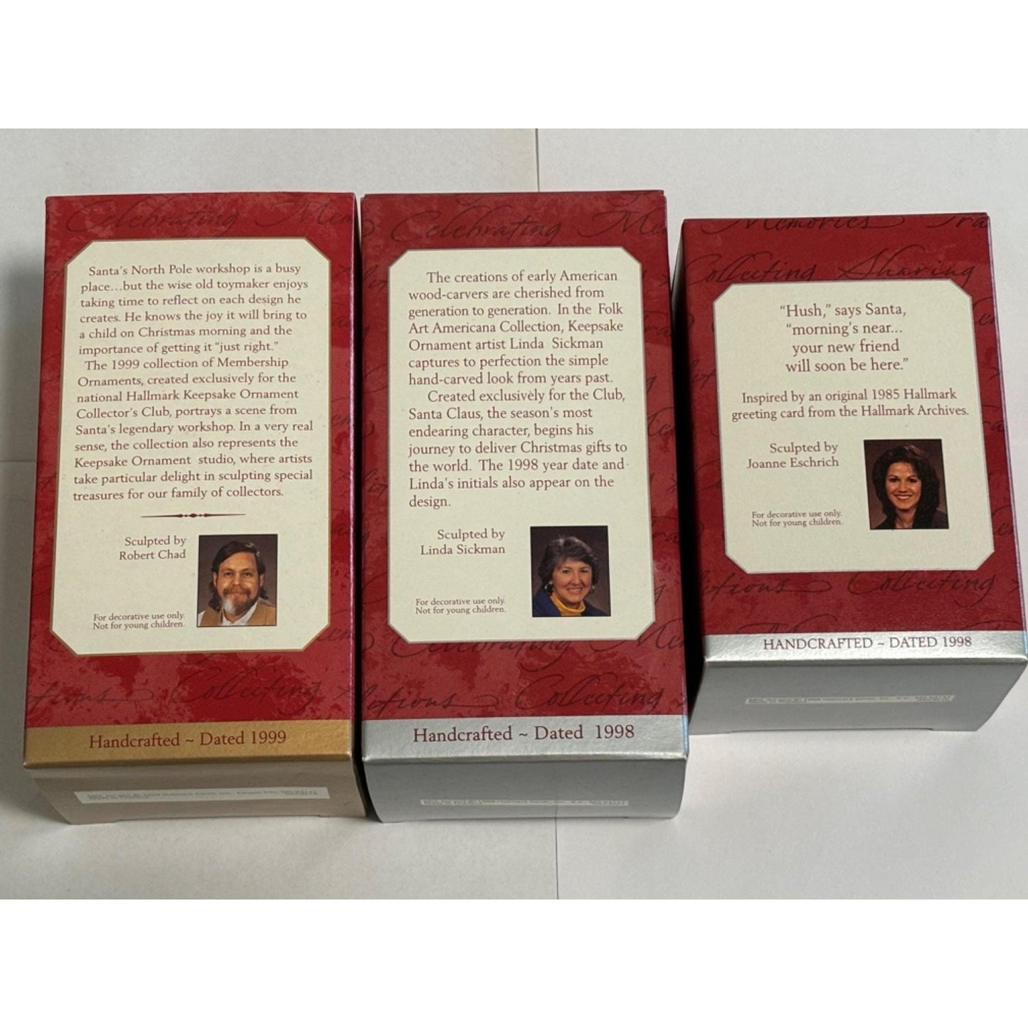 Lot of 3 1998 & 1999 Hallmark Membership Santa Ornaments