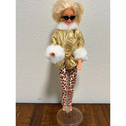 Mattel 1995 Barbie Fashion Avenue Gold Coat Leopard Tights 14299-14980