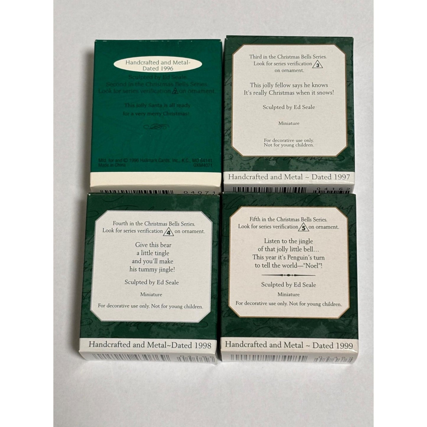 Lot of 4 Hallmark Keepsake Ornament Miniature Christmas Bells 1996-1999 2-5