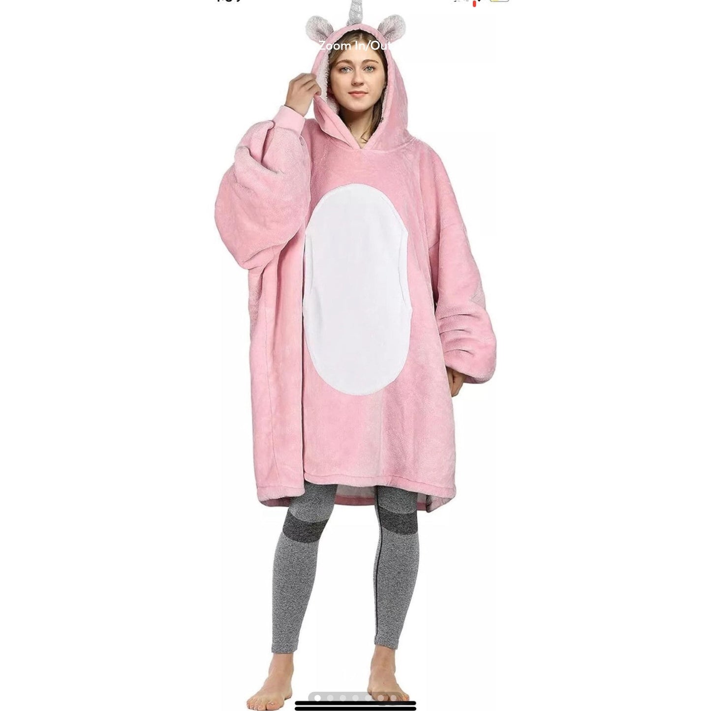 Catalonia Pink Unicorn Fleece Hoodie Sweatshirt Wearable Blanket Hood Sleeves