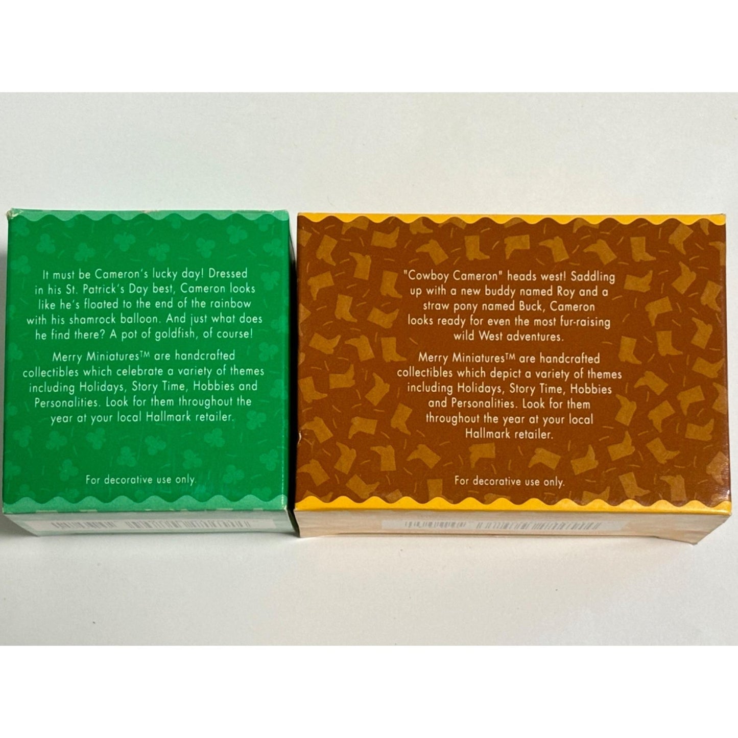 Lot of 2 Hallmark Merry Miniatures Cameron Ornaments Lucky Cowboy 1996
