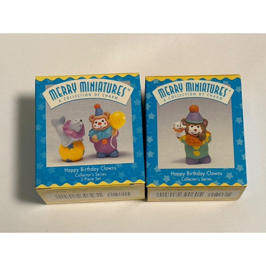 Lot of 2 Hallmark Ornaments Merry Miniatures Birthday Clowns 2-1996 3-1997