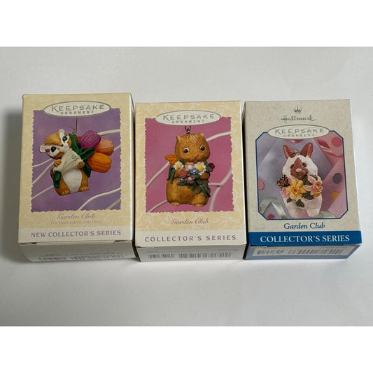 Lot of 3 Hallmark Spring Easter Ornaments Garden Club #1 1995 #3 1997 #4 1998