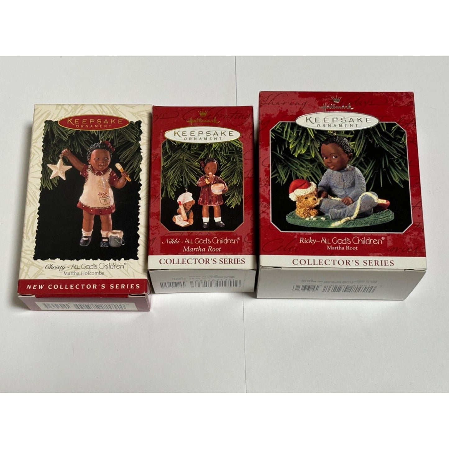 Complete set of 3 Hallmark Ornaments 1996-1998 Nikki Rickey Christy All Gods Children