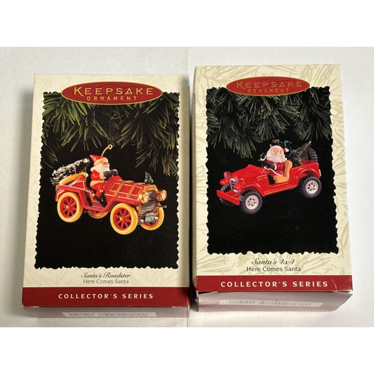 Lot of 2 Hallmark Ornaments Santa Ornaments 17 Roadster 1995, 18 4x4 1996