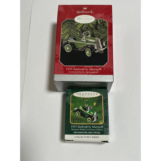 Lot of 2 Hallmark Keepsake Murray ornaments Car Classics 1935 Steelcraft 1998 2000