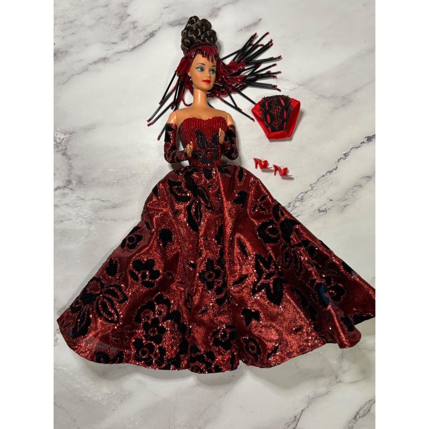 OOAK Barbie By Bruce A Nygren Custom Gown Hairdo Artist Designer Doll red