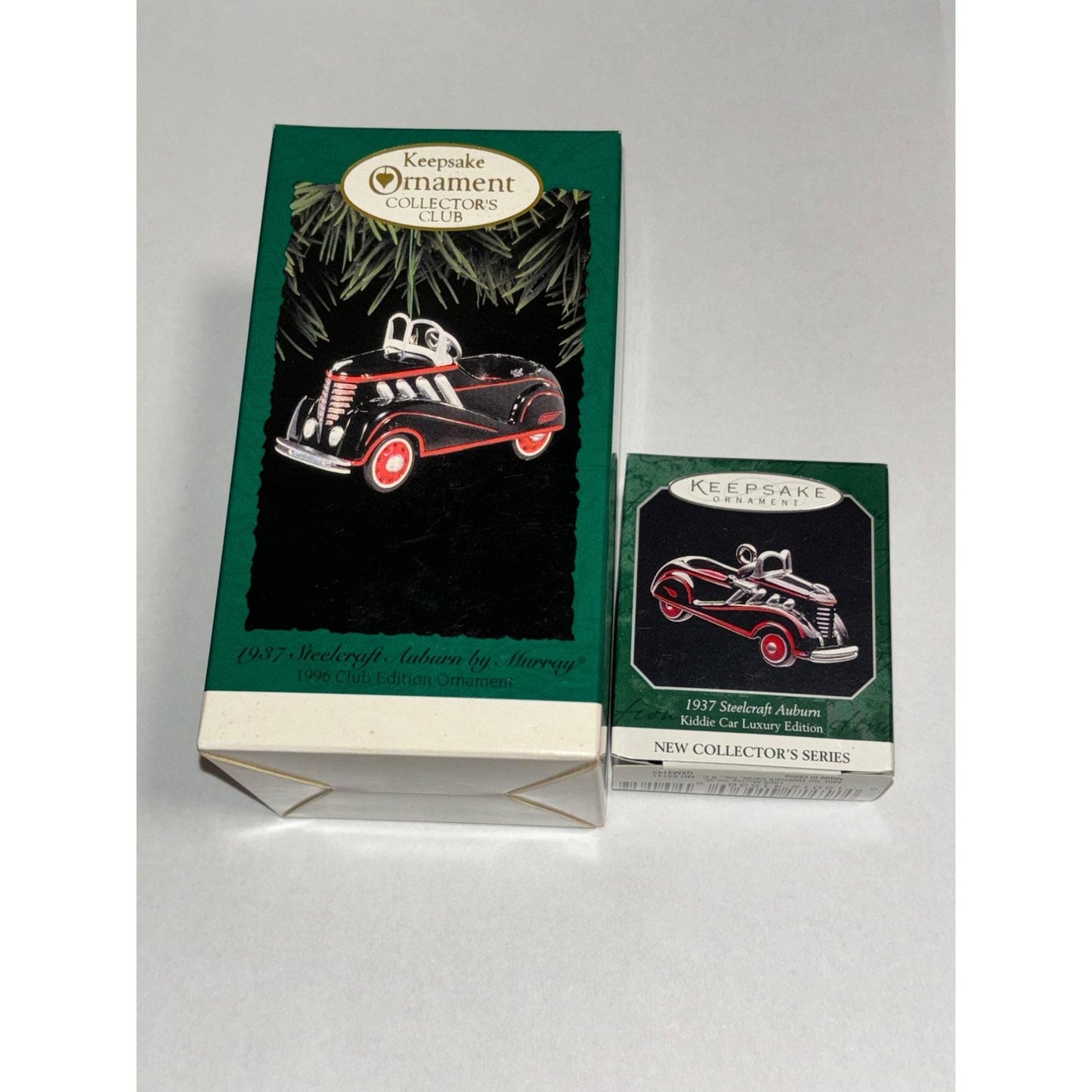 Lot of 2 Hallmark Keepsake Ornament 1937 Steelcraft Auburn 1996 normal 1998 mini