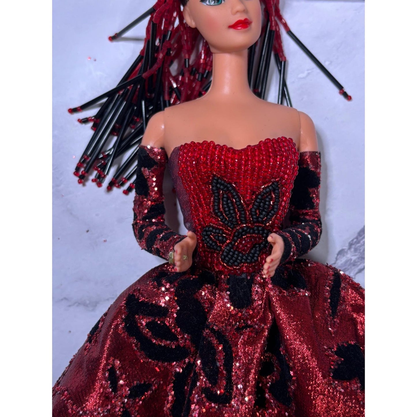 OOAK Barbie By Bruce A Nygren Custom Gown Hairdo Artist Designer Doll red