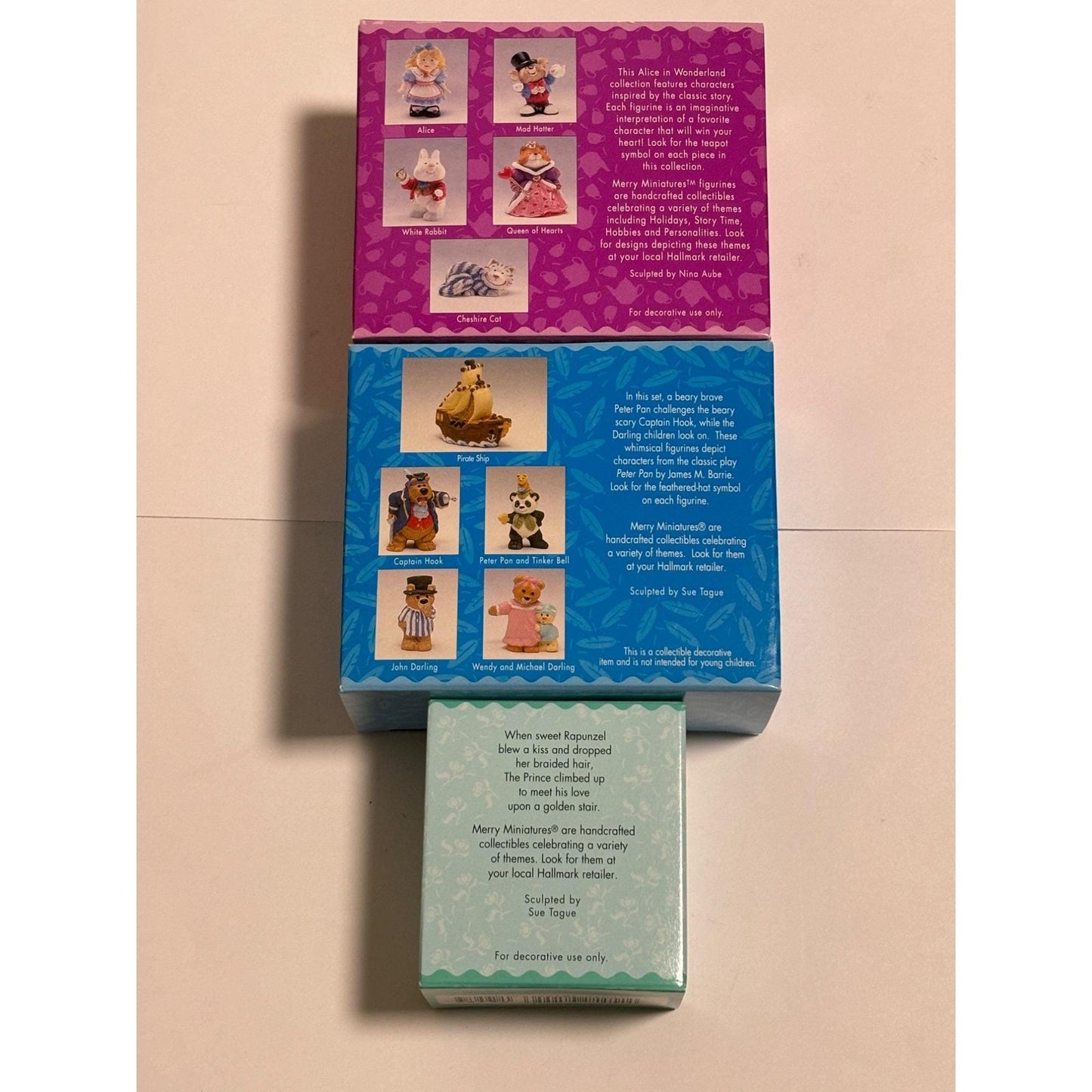Lot of 3 Hallmark Merry Miniatures Alice in Wonderland Rapunzel Peter Pan