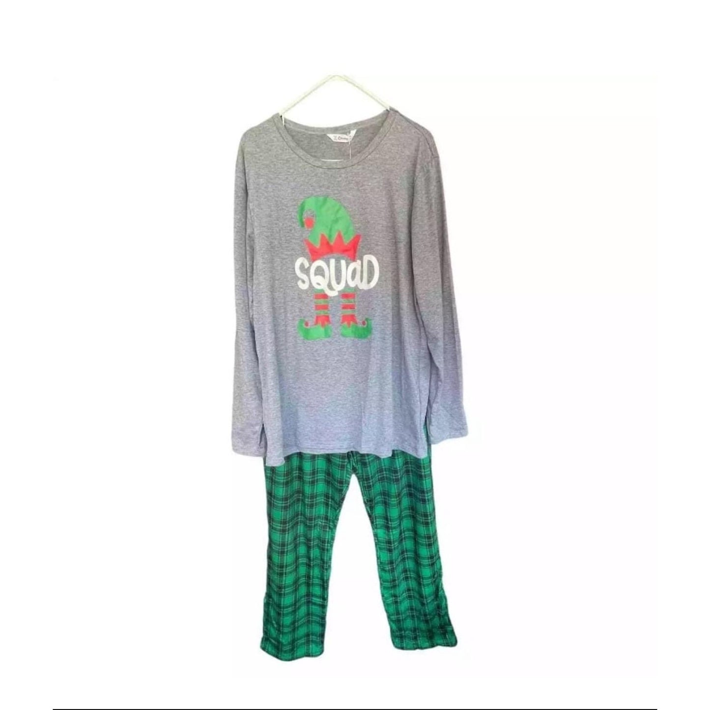 Pat Pat Christmas Pajama Set Womens Large L Gray Green Plaid Elf Squad NEW Squad