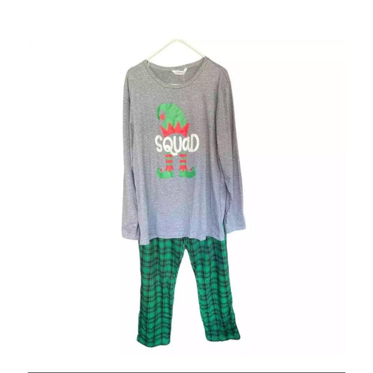 Pat Pat Christmas Pajama Set Womens Large L Gray Green Plaid Elf Squad NEW Squad