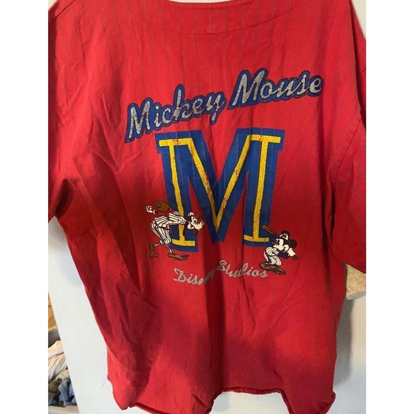Vintage Rare Disney Studios #28 Team Mickey Mouse Goofy Red Baseball Jersey XL