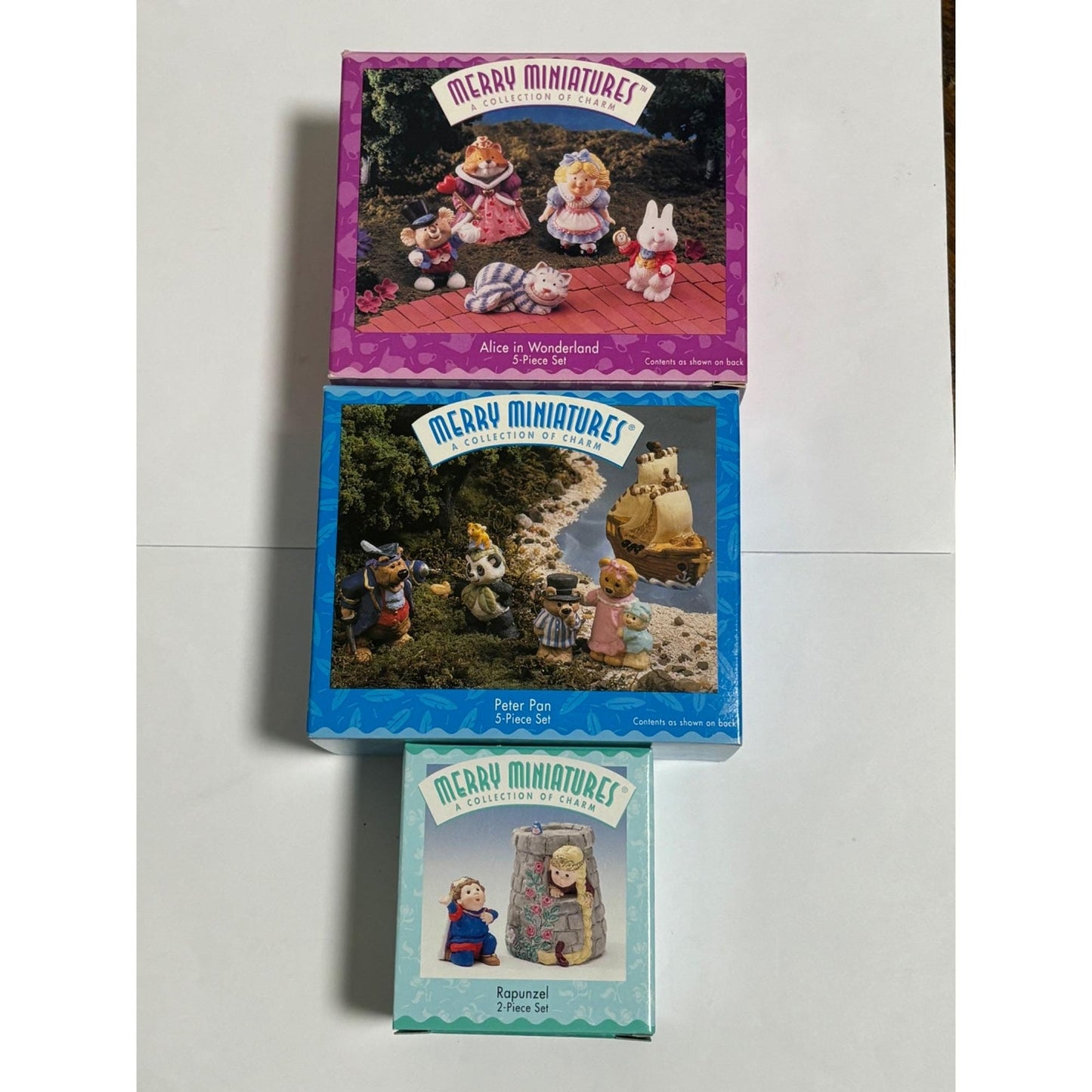 Lot of 3 Hallmark Merry Miniatures Alice in Wonderland Rapunzel Peter Pan