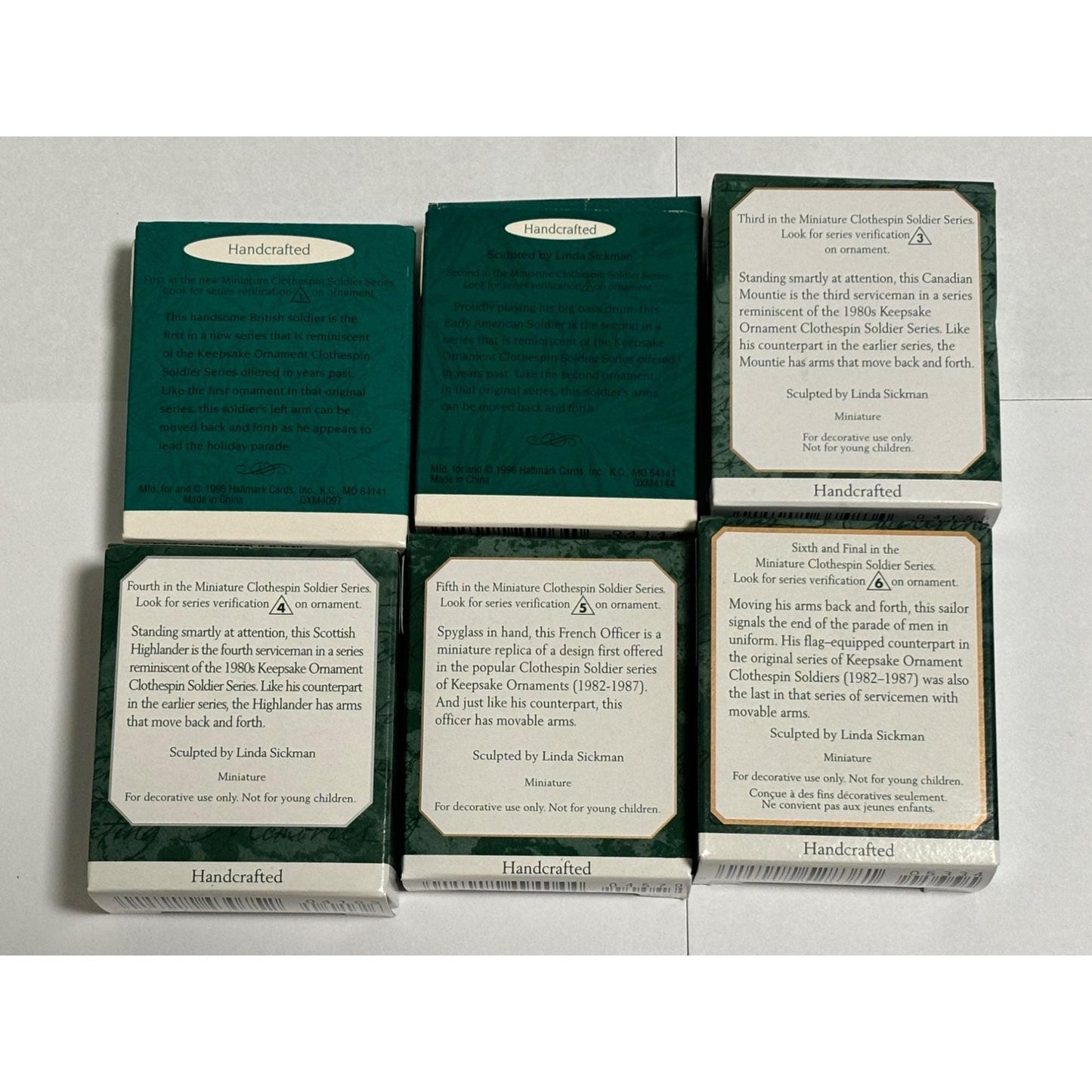 Complete Set of 6 Hallmark Miniature Clothespin Soldiers 1-6 1995-2000