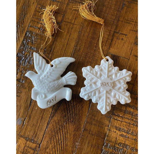 Lot of 2 Avon Christmas Tree Ornaments 1981 Dove 1983 Snowflake