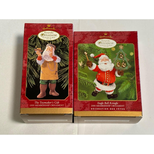 Lot of 2 Hallmark Ornaments Santa Gold Membership Ornaments 1999 and 2000