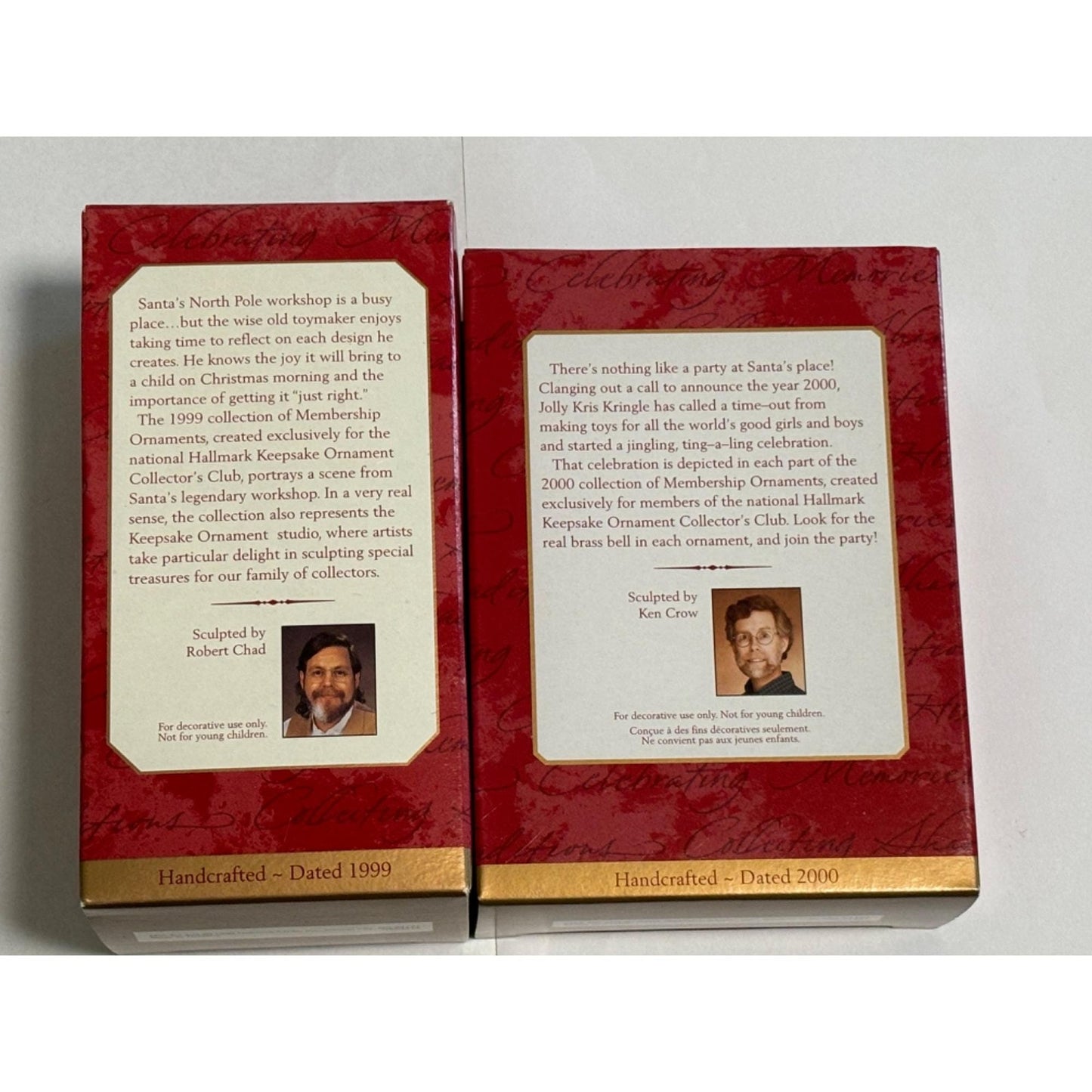 Lot of 2 Hallmark Ornaments Santa Gold Membership Ornaments 1999 and 2000