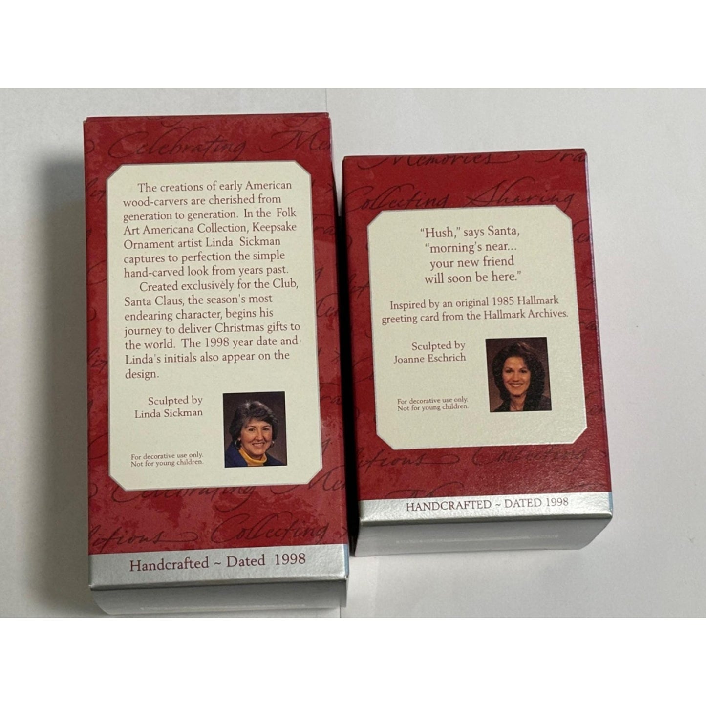 Lot of 2 1998 Hallmark Membership Ornaments Santa Making His way New Friend