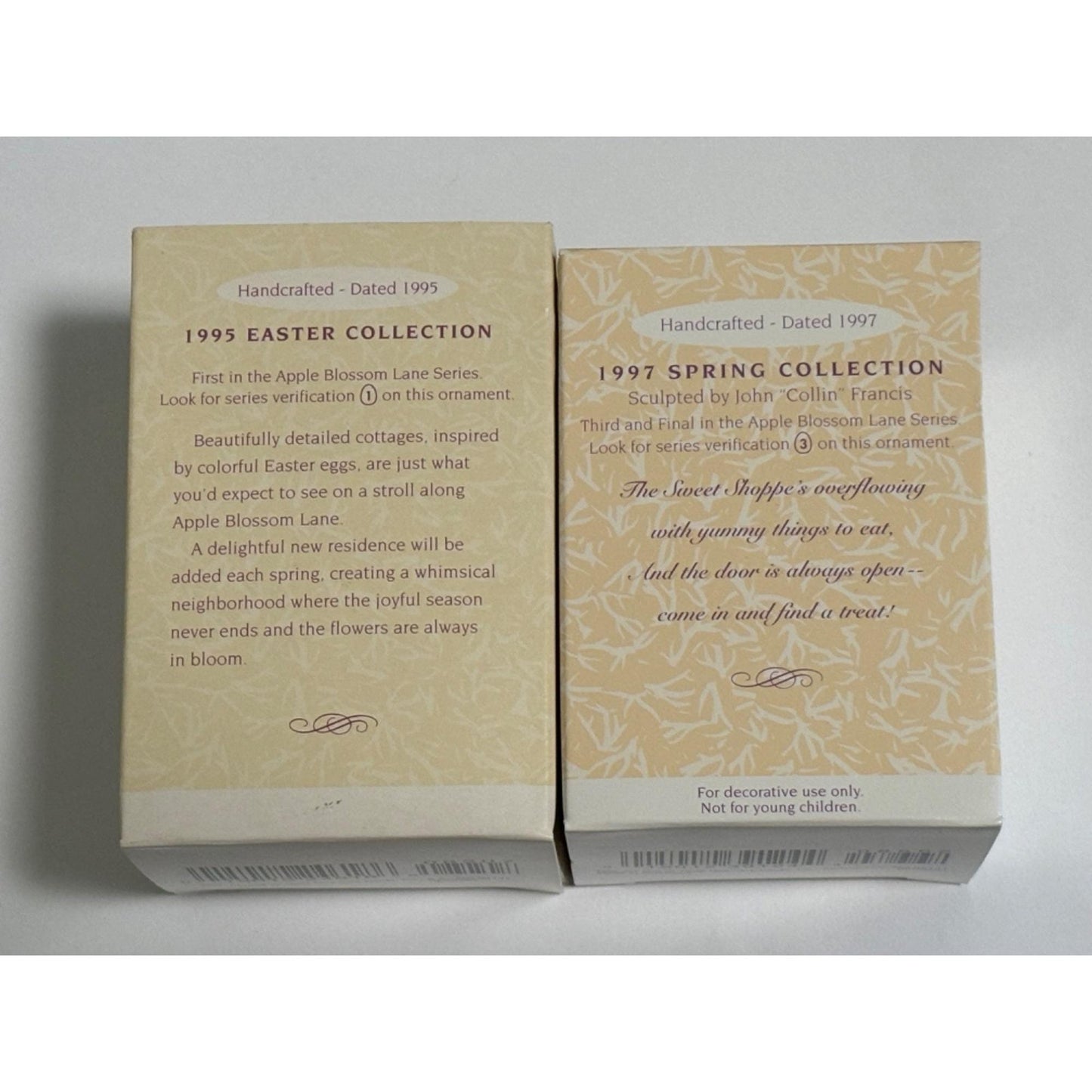 Lot of 2 Hallmark Spring Easter Ornaments Apple Blossom Lane #1 1995 and #3 1997