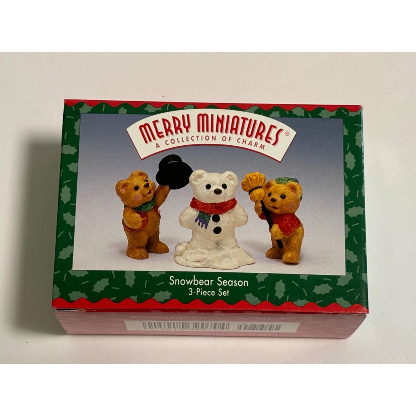 Vintage 1997 Hallmark Merry Miniatures Teddy Bears Snowman Christmas Snowbear