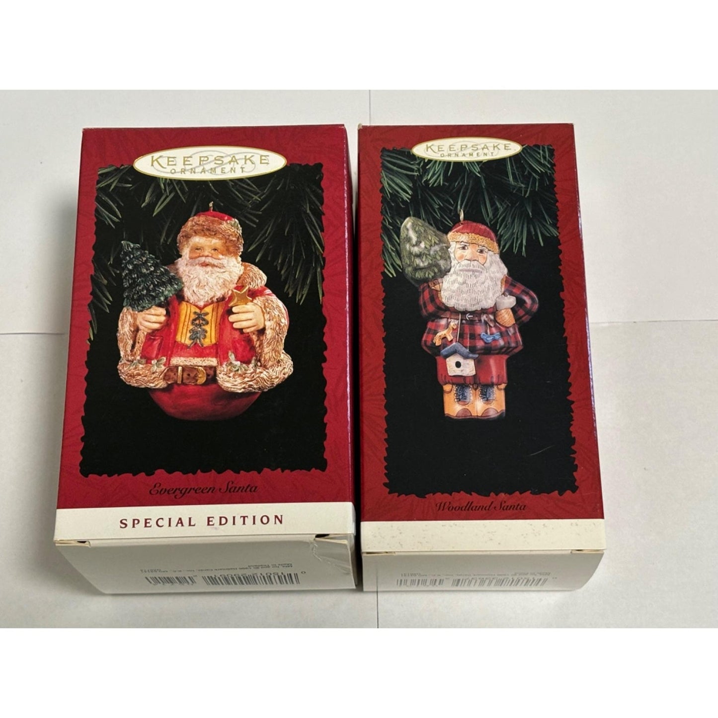 Lot of 2 1996 Hallmark Ornaments Santa Woodland & Evergreen Special ED