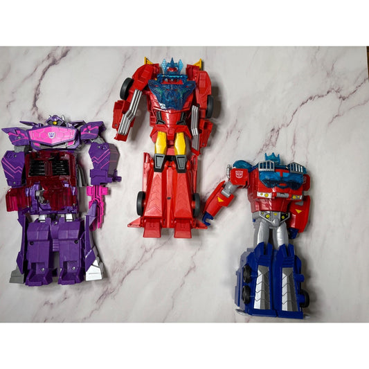 Lot of 3 Transformers Cyberverse Optimus Prime Dinobot Autobot Hot Rod Shockwave