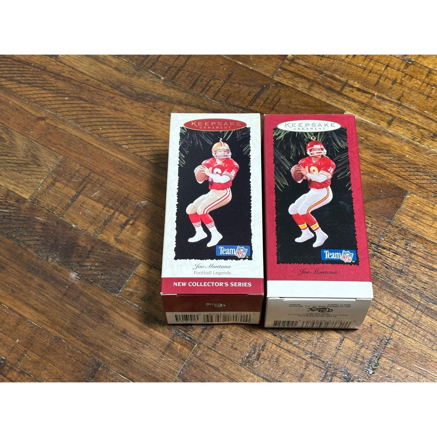 Lot 2 Hallmark Ornamets NFL Joe Montana 1995 San Fran 49ers Kansas City Chiefs