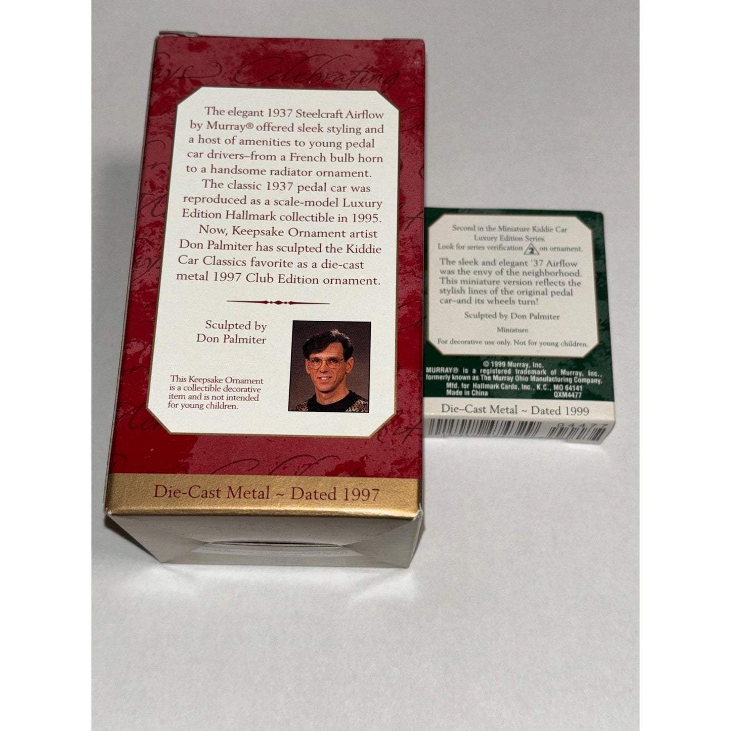 Lot of 2 Hallmark Keepsake Ornaments 1937 Steelcraft Airflow 1999 and 1997