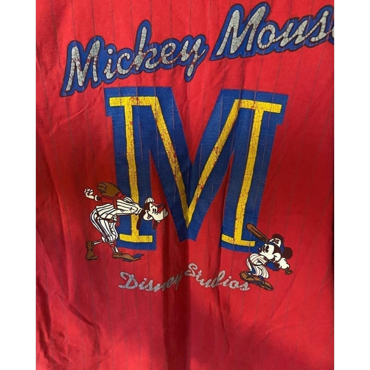 Vintage Rare Disney Studios #28 Team Mickey Mouse Goofy Red Baseball Jersey XL