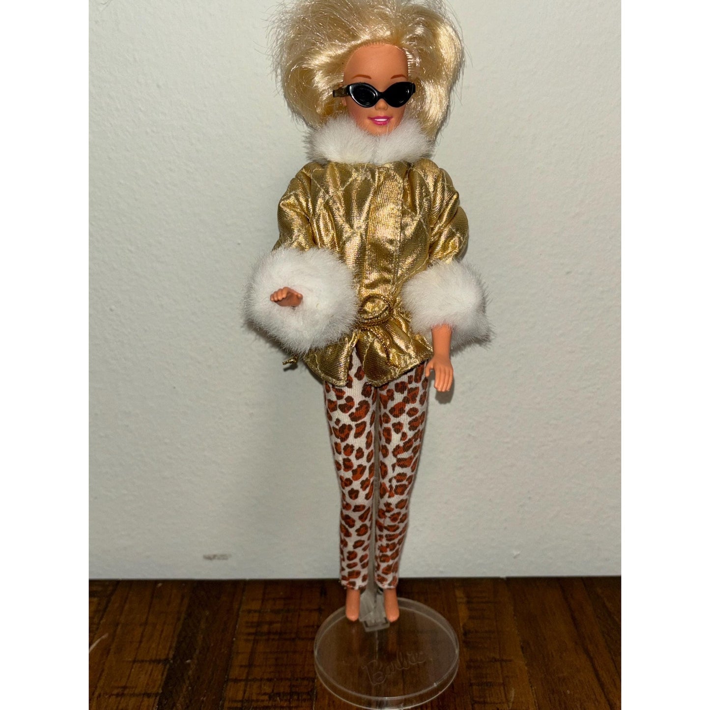 Mattel 1995 Barbie Fashion Avenue Gold Coat Leopard Tights 14299-14980