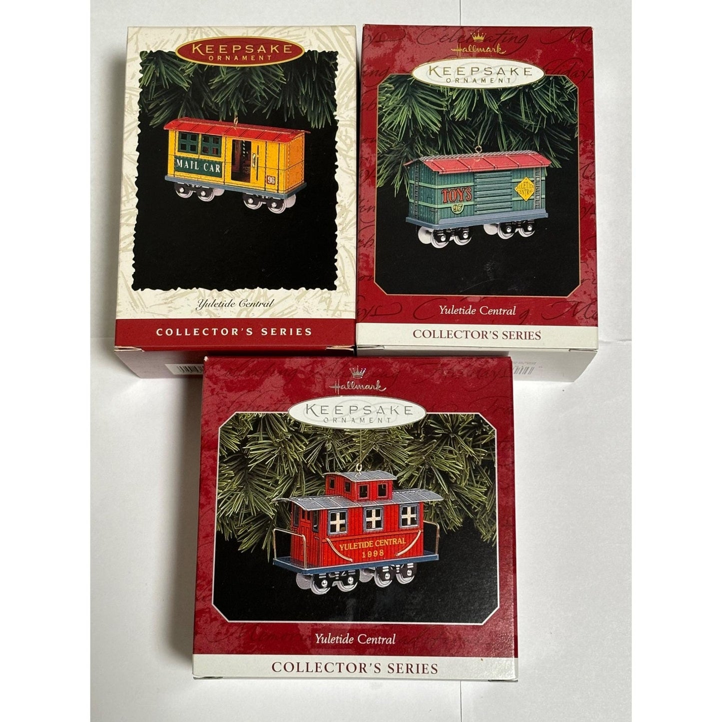 Lot of 3 Hallmark Christmas Yuletide Central Train Ornaments 3 4 5 in Series