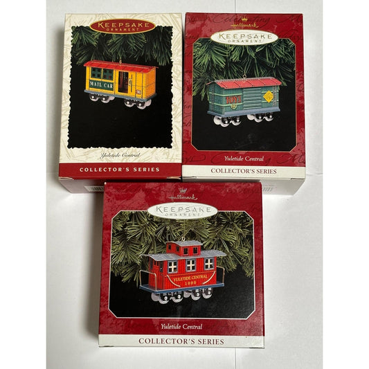 Lot of 3 Hallmark Christmas Yuletide Central Train Ornaments 3 4 5 in Series